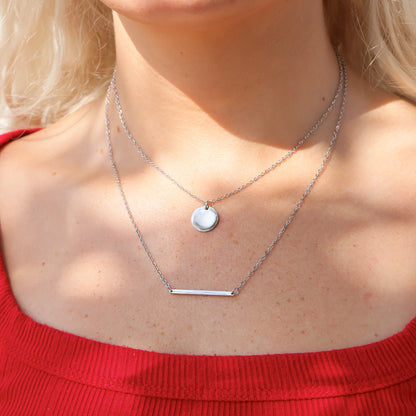 18K Gold PVD Stainless Steel Circle and Bar Layered Chain Blank Necklace / CHN0005