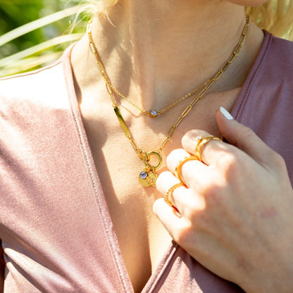 18K Gold PVD Engravable Paperclip Charm Holder Necklace / CHN0079