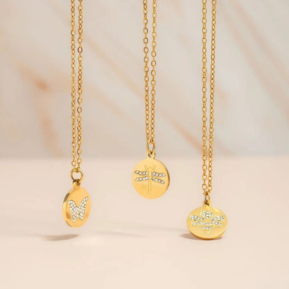 18K Gold PVD Stainless Steel Stone Bee Pendant Necklace / CHN0086