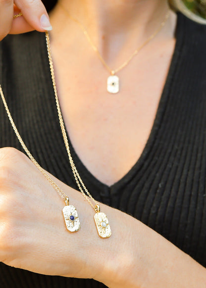 14K Gold Plated Sterling Silver Semi Precious Compass Star Necklace / PMJ0028