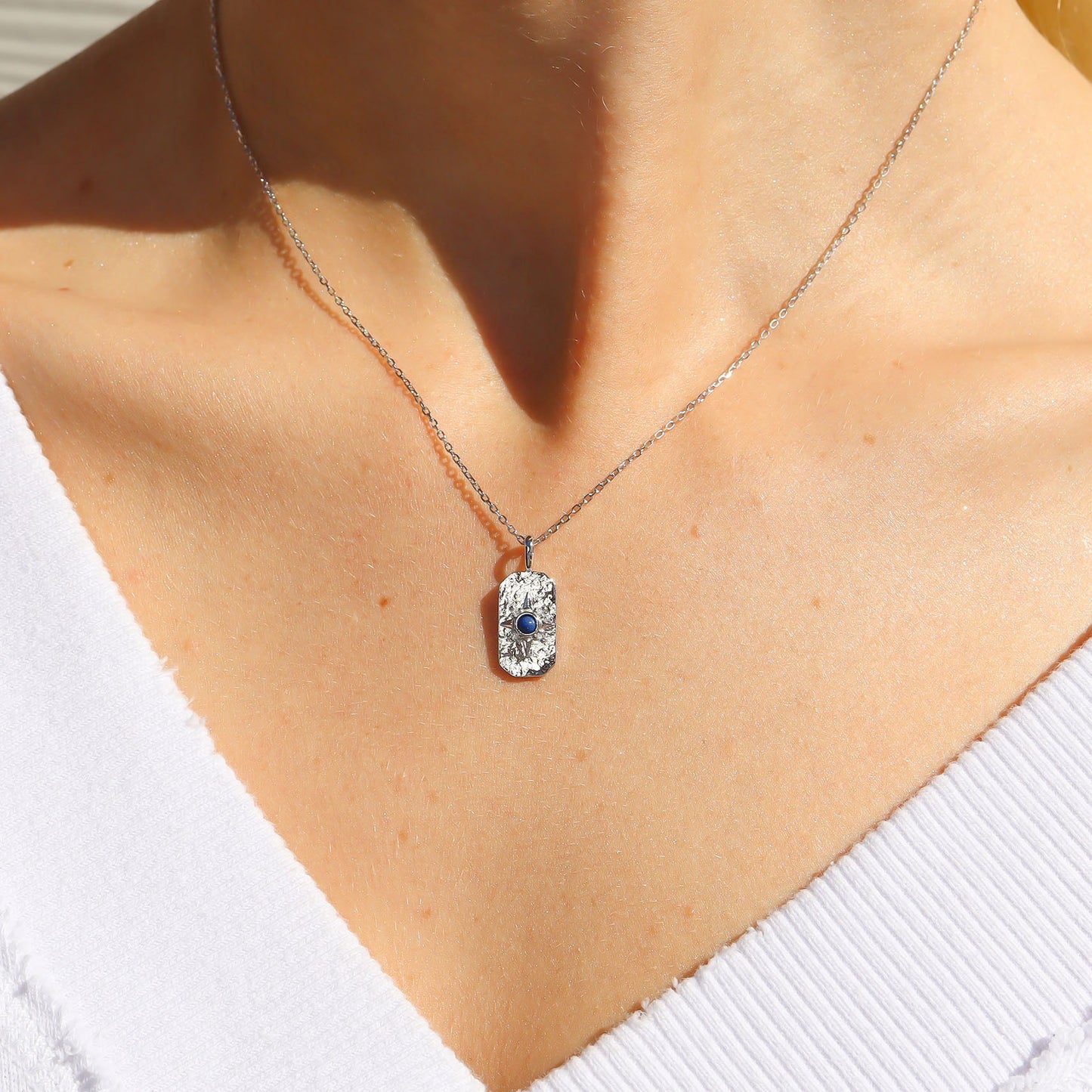 14K Gold Plated Sterling Silver Semi Precious Compass Star Necklace / PMJ0028