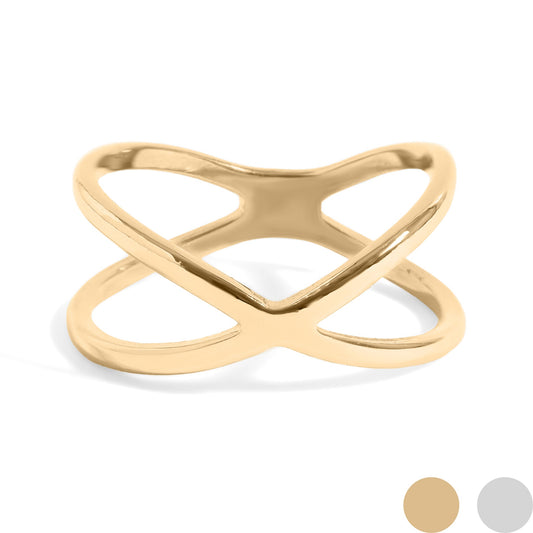 18K Gold PVD Stainless Steel Atomic X Geometric Ring / KSS0006