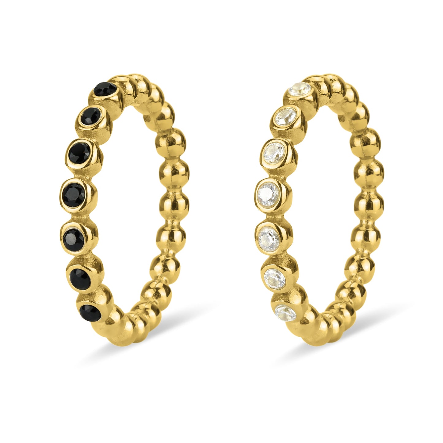 18K Gold PVD Stainless Steel Beaded CZ Stacking Ring / CSR0007