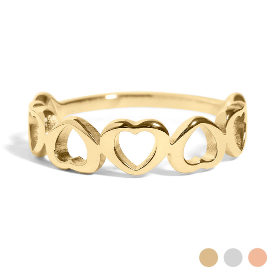 18K Gold PVD Stainless Steel Alternating Heart Stacking Ring / CSR0010