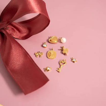 18K Gold PVD Stainless Steel Beaded Trim Heart Charm / PDL0118