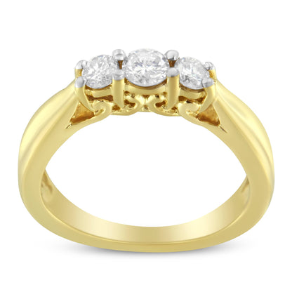 10K Gelbgold Drei-Steine-0,50ct Diamantring (J-K, I2-I3)