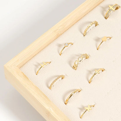 18K Gold PVD Stainless Steel Beaded Cross Stacking Ring / CSR0005