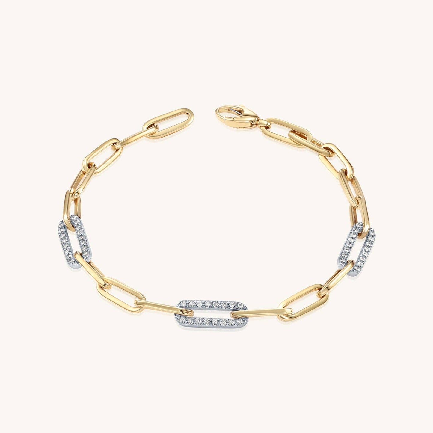 14K Büroklammer-Armband aus massivem Gold und Diamant