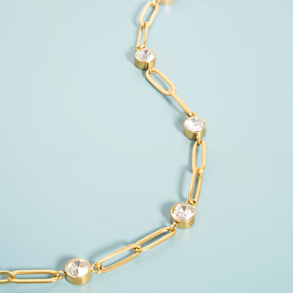 Stainless Steel Paperclip Chain and Crystal Stone Necklace / CHN0088