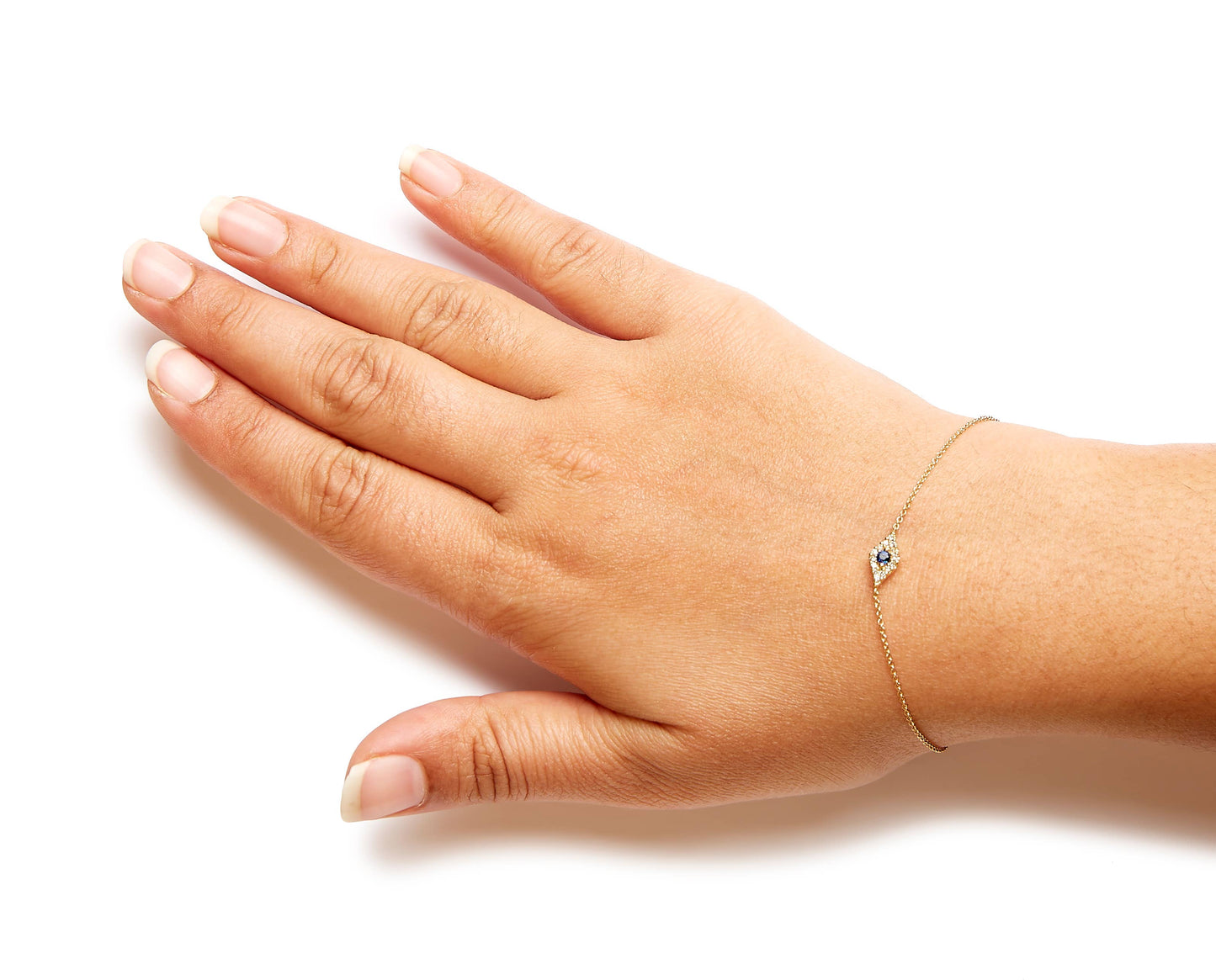 Evil Eye Station Armband aus 10-karätigem Gold mit blauem Saphir und Diamant