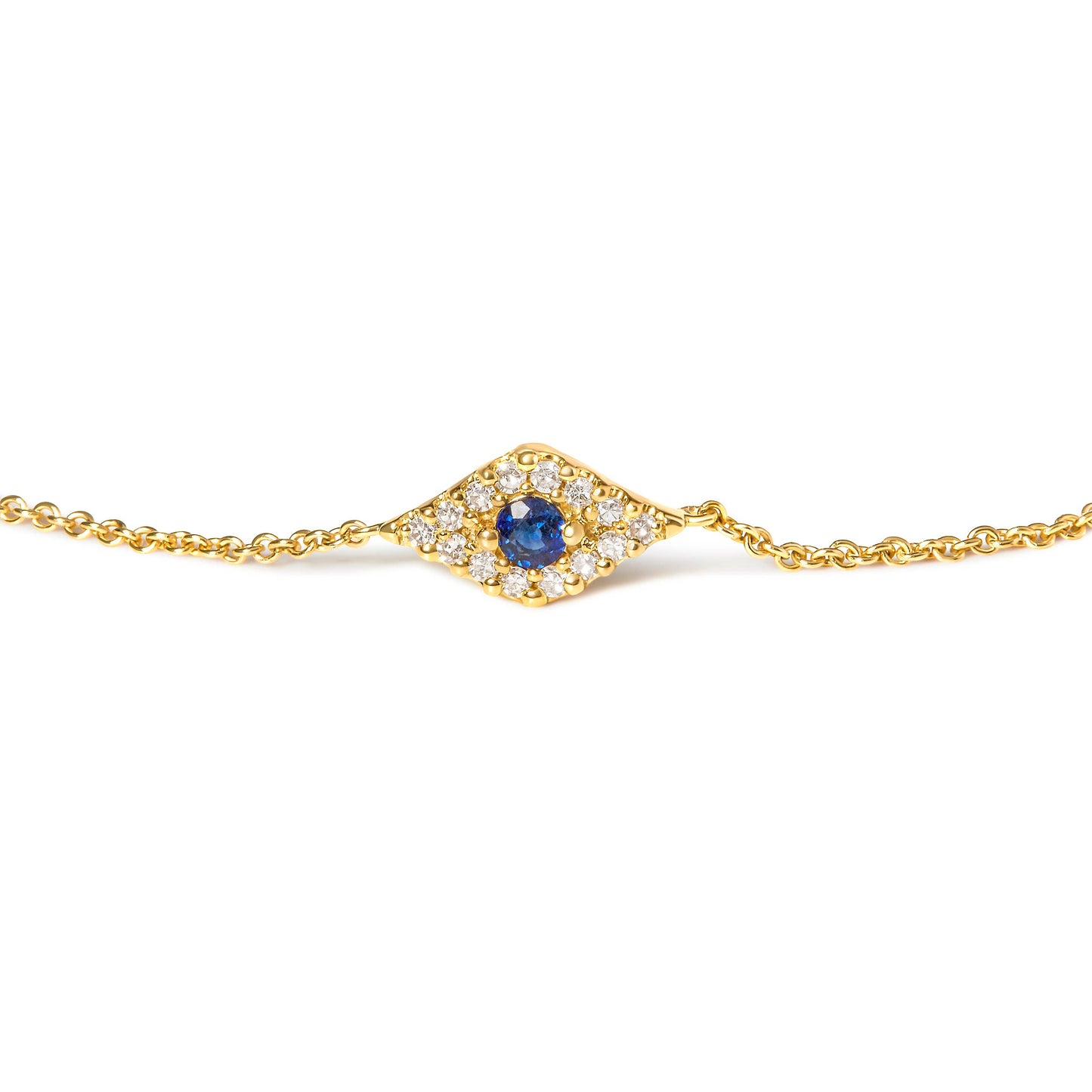 Evil Eye Station Armband aus 10-karätigem Gold mit blauem Saphir und Diamant