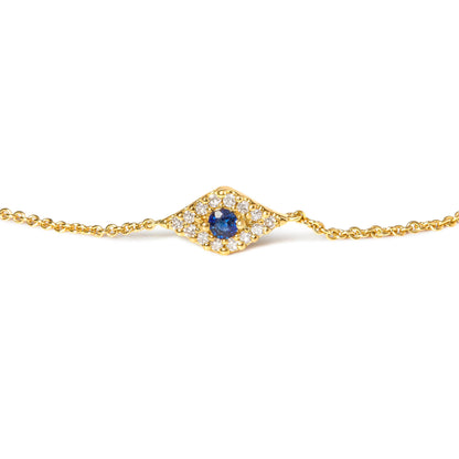 Evil Eye Station Armband aus 10-karätigem Gold mit blauem Saphir und Diamant