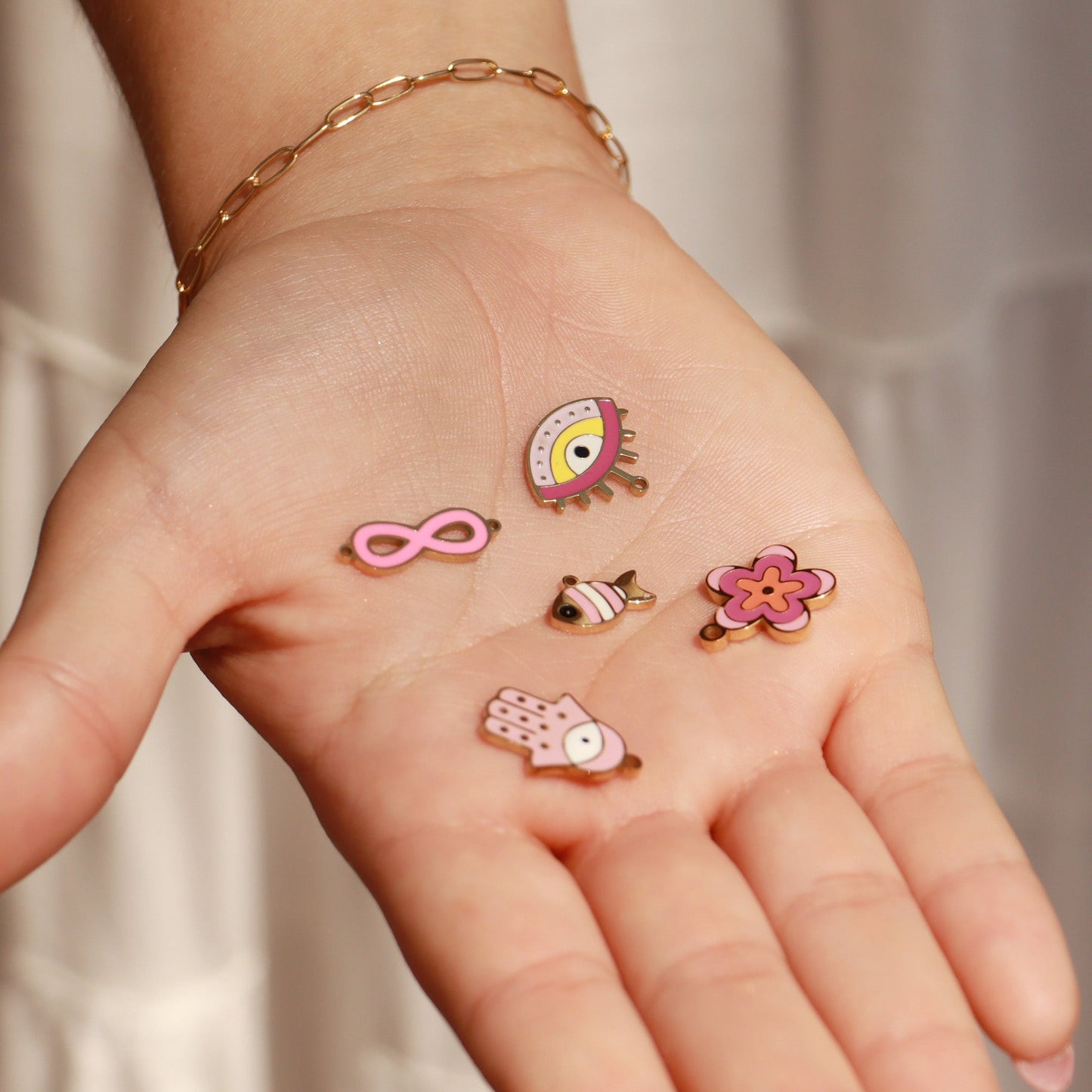 18K Gold PVD Stainless Steel Epoxy Pink And White Fish Charm / PDL0066