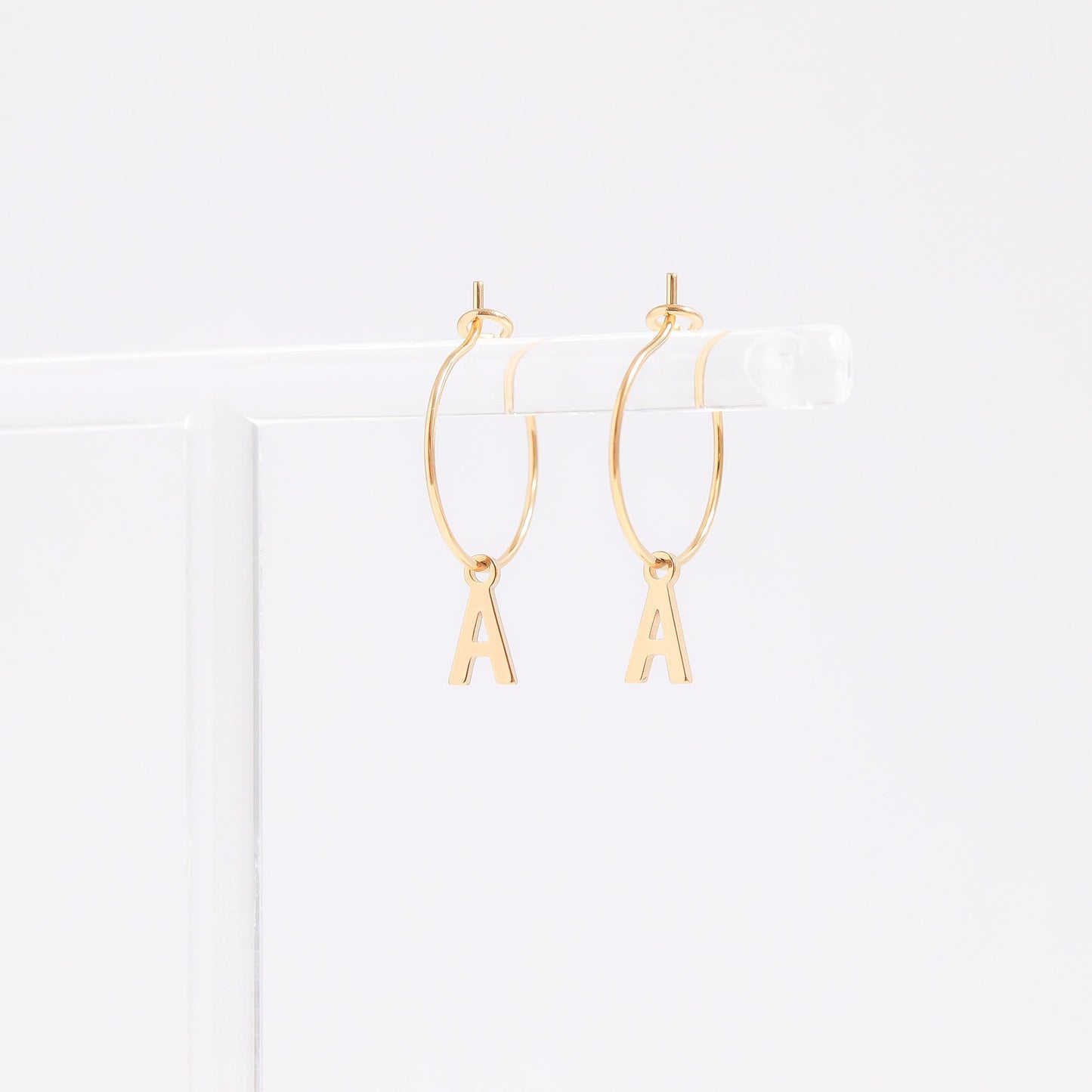 18K Gold PVD Stainless Steel Mini Hoop Initial Earrings / ERJ0013