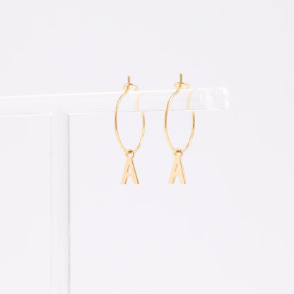 18K Gold PVD Stainless Steel Mini Hoop Initial Earrings / ERJ0013