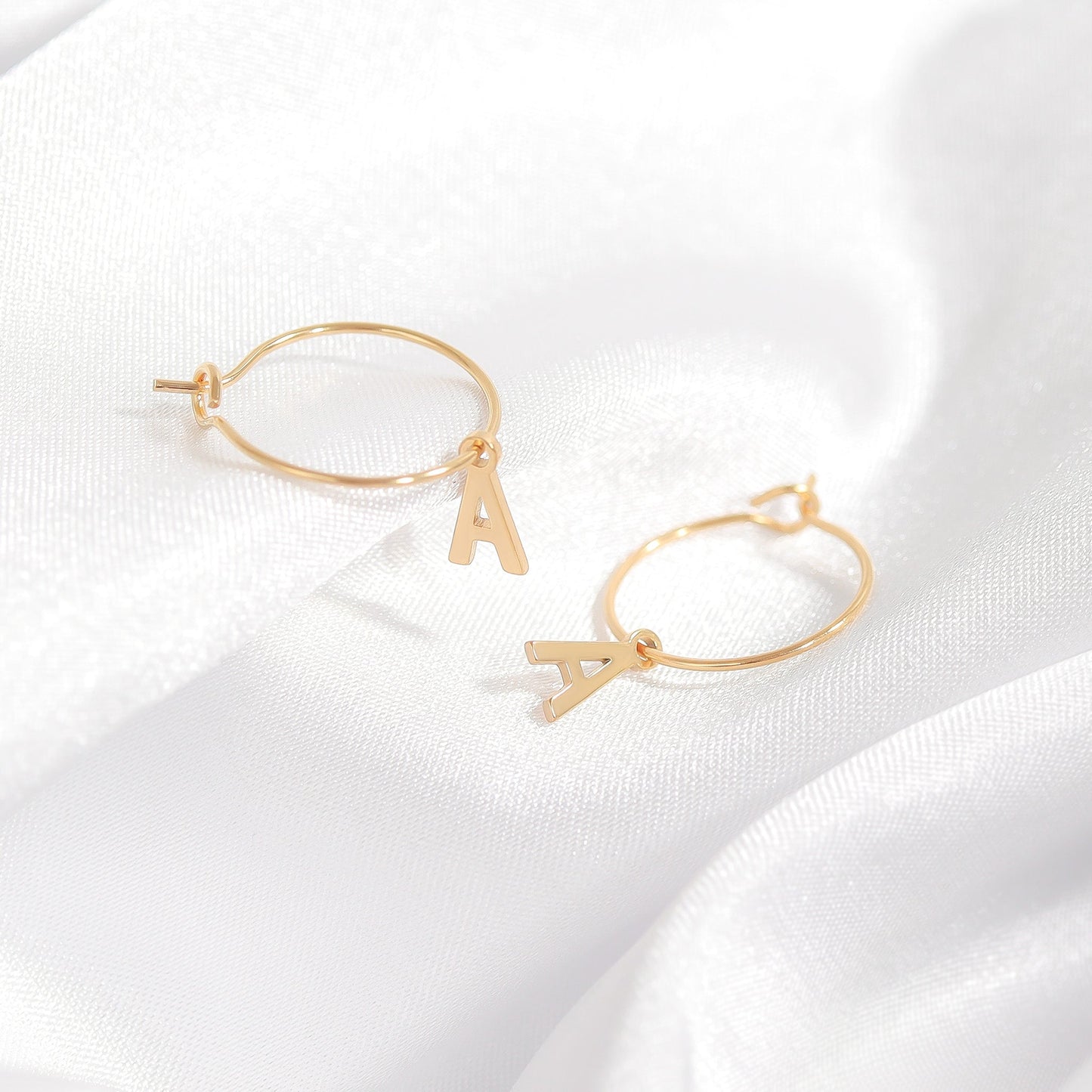 18K Gold PVD Stainless Steel Mini Hoop Initial Earrings / ERJ0013