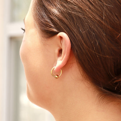 18K Gold PVD Stainless Steel Ball Pendant Huggie Hoop Earrings / ERJ0014