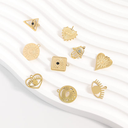 18K Gold PVD Stainless Steel Textured Heart Evil Eye Charm / PDL0054