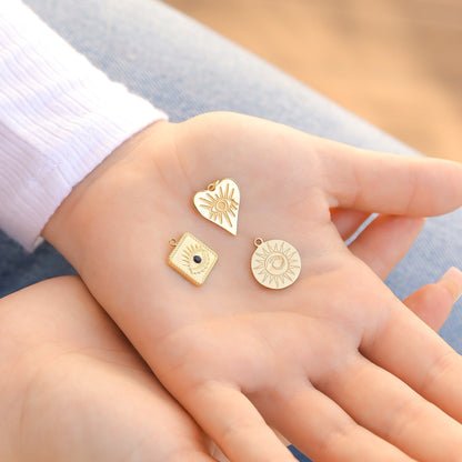 18K Gold PVD Stainless Steel Evil Eye Heart Charm / PDL0006