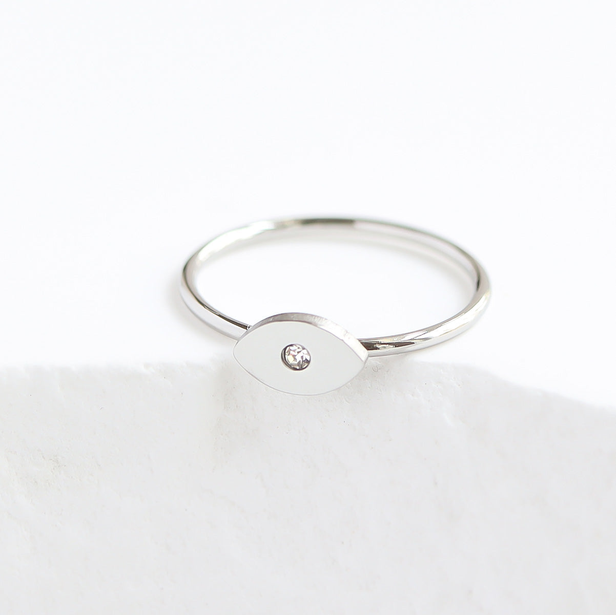 18K Gold PVD Stainless Steel CZ Stone Evil Eye Symbol Ring / ZRJ0004