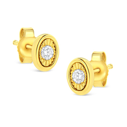 Gelbgold über Silber 1/10 Ct Diamant ovale Ohrstecker