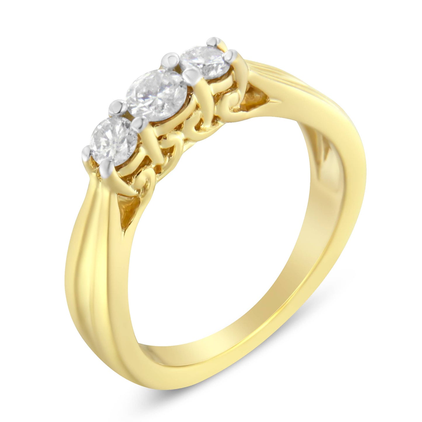10K Gelbgold Drei-Steine-0,50ct Diamantring (J-K, I2-I3)