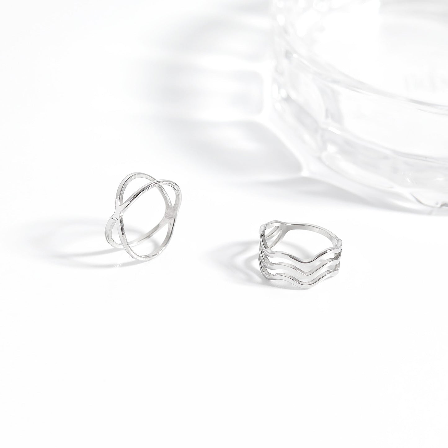 18K Gold PVD Stainless Steel Atomic X Geometric Ring / KSS0006