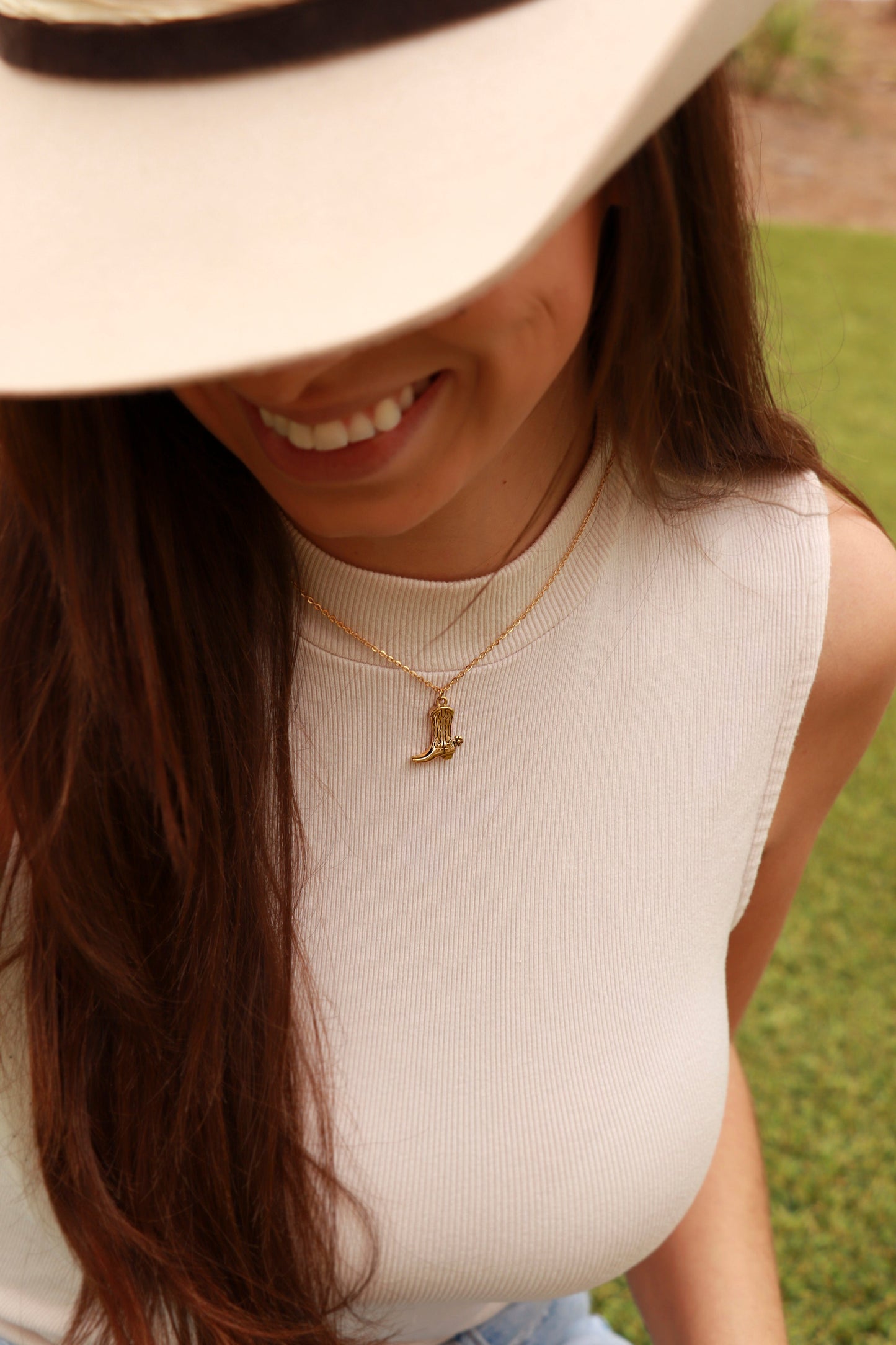 18K Gold PVD Stainless Steel Cowboy Boot Pendant / PDL9020