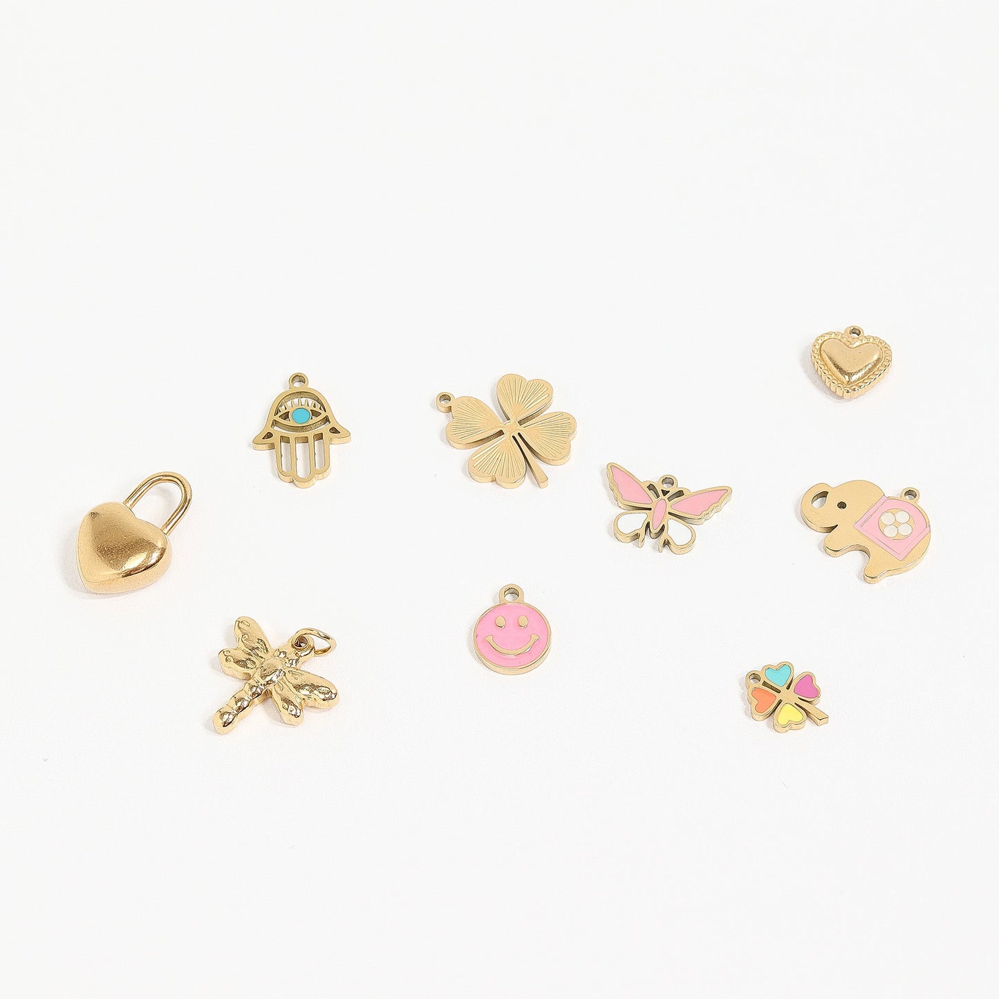 18K Gold PVD Stainless Steel Epoxy Pink Smiley Face Charm / PDL0005