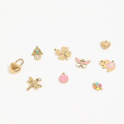 18K Gold PVD Stainless Steel Epoxy Pink Smiley Face Charm / PDL0005