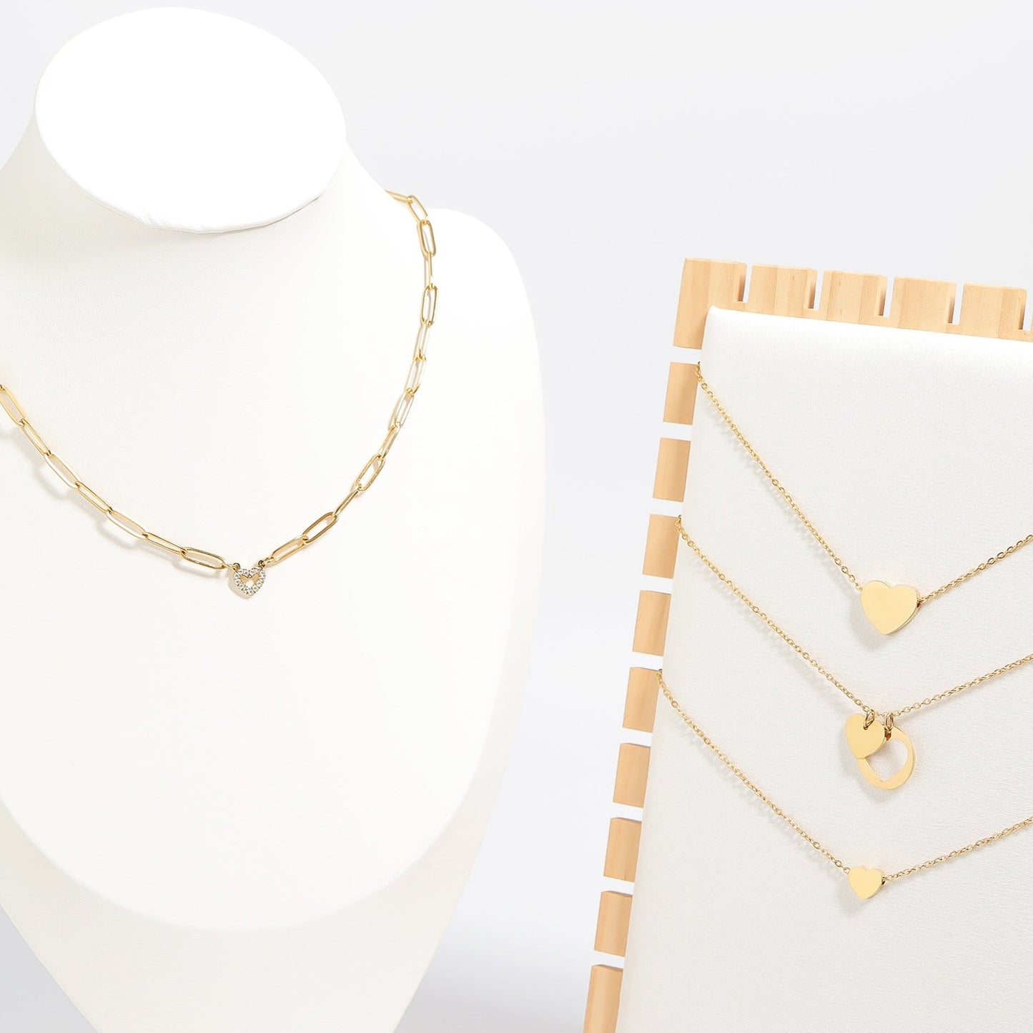 18K Gold PVD Stainless Steel Stone "Heart" Paperclip Chain Necklace / CHN9976