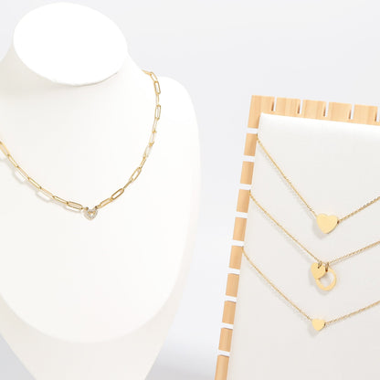 18K Gold PVD Stainless Steel Stone "Heart" Paperclip Chain Necklace / CHN9976