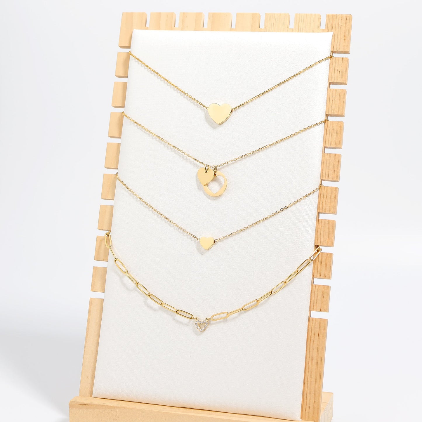 18K Gold PVD Stainless Steel Stone "Heart" Paperclip Chain Necklace / CHN9976