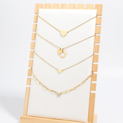 18K Gold PVD Stainless Steel Stone "Heart" Paperclip Chain Necklace / CHN9976