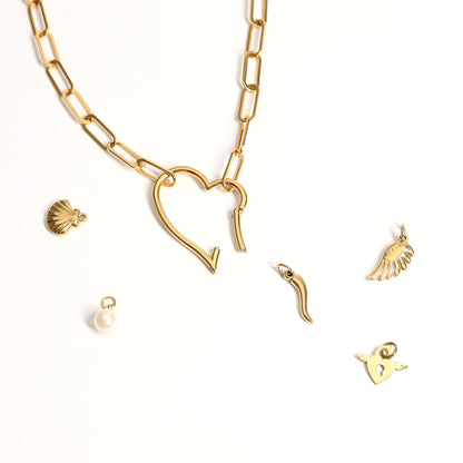 18K Gold PVD Stainless Steel Winged Heart Lock Charm / PDL0087