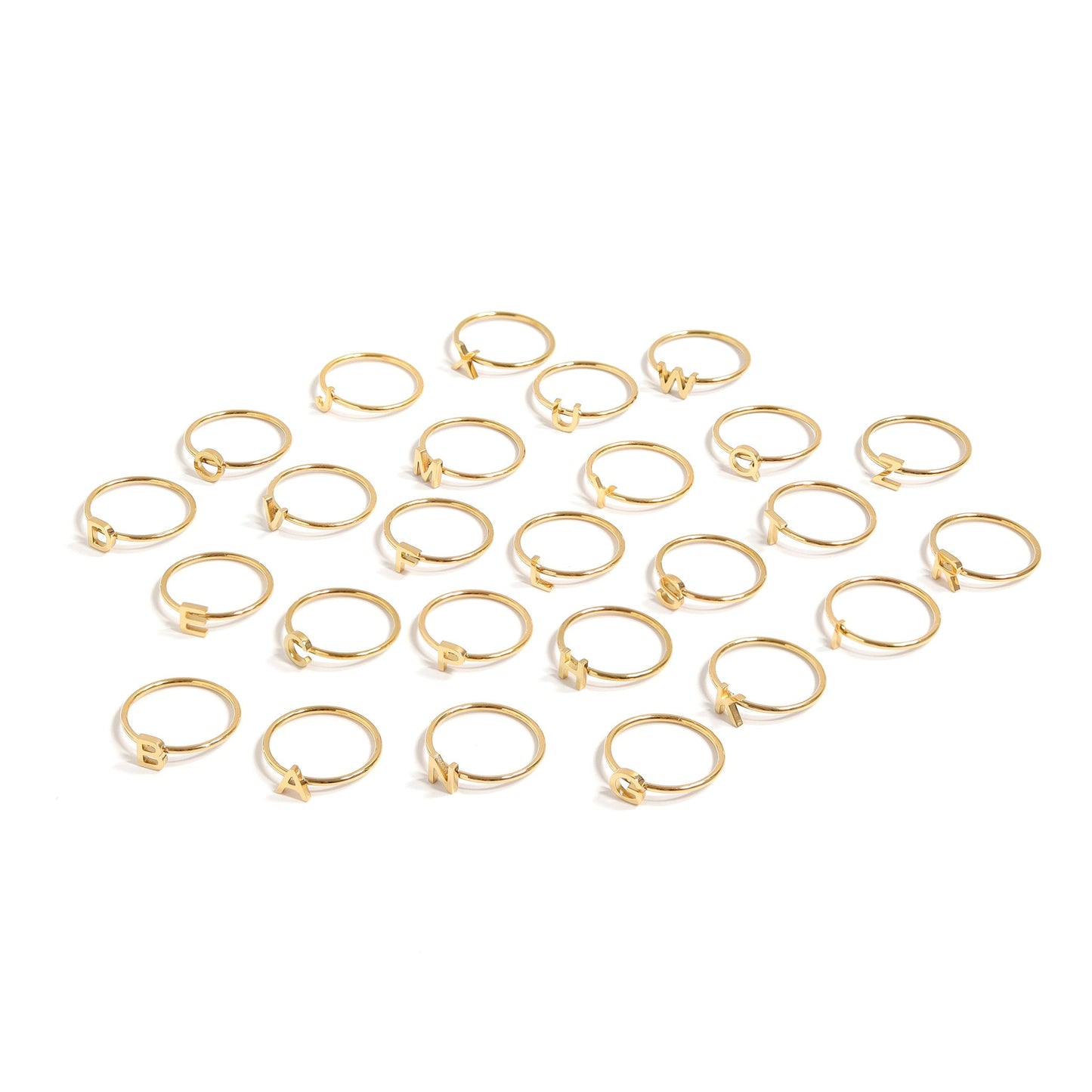 18K Gold PVD Stainless Steel Initial Stacking Rings A-M / ZRJ9021