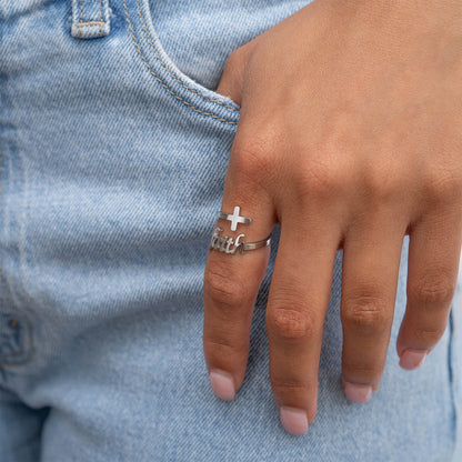 18K Gold PVD Stainless Steel Adjustable "Faith" Ring / KSS0008