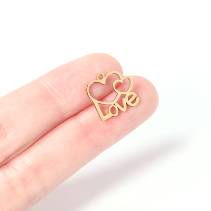 18K Gold PVD Stainless Steel Cutout Love Heart Charm / PDL0088