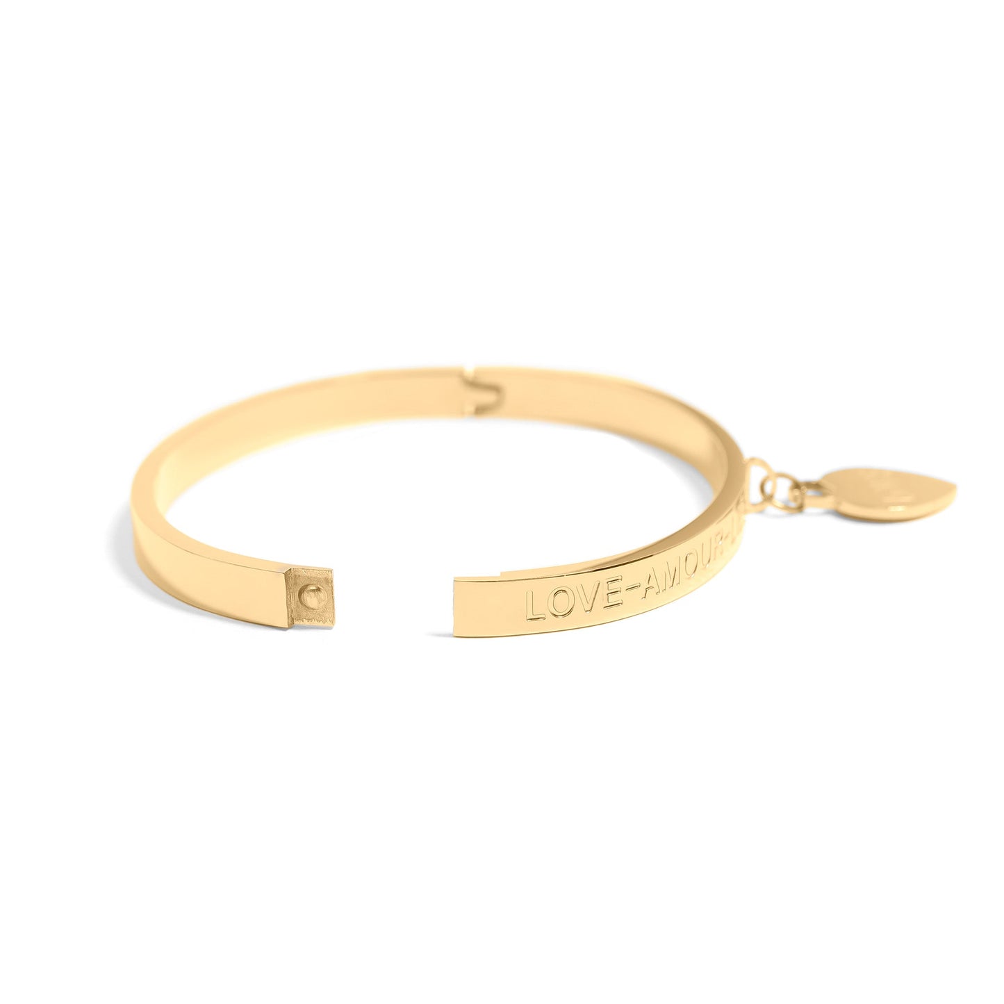 18K Gold PVD Stainless Steel Love Languages Heart Charm Bangle / BRJ1013