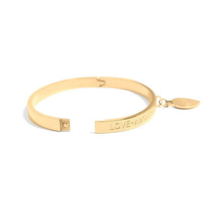18K Gold PVD Stainless Steel Love Languages Heart Charm Bangle / BRJ1013