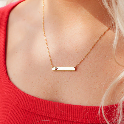 18K Gold PVD Stainless Steel Blank Cutout Paw Print Bar Necklace / SBB0247