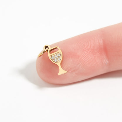 18K Gold PVD Stainless Steel CZ Wine Glass Charm / PDL0144