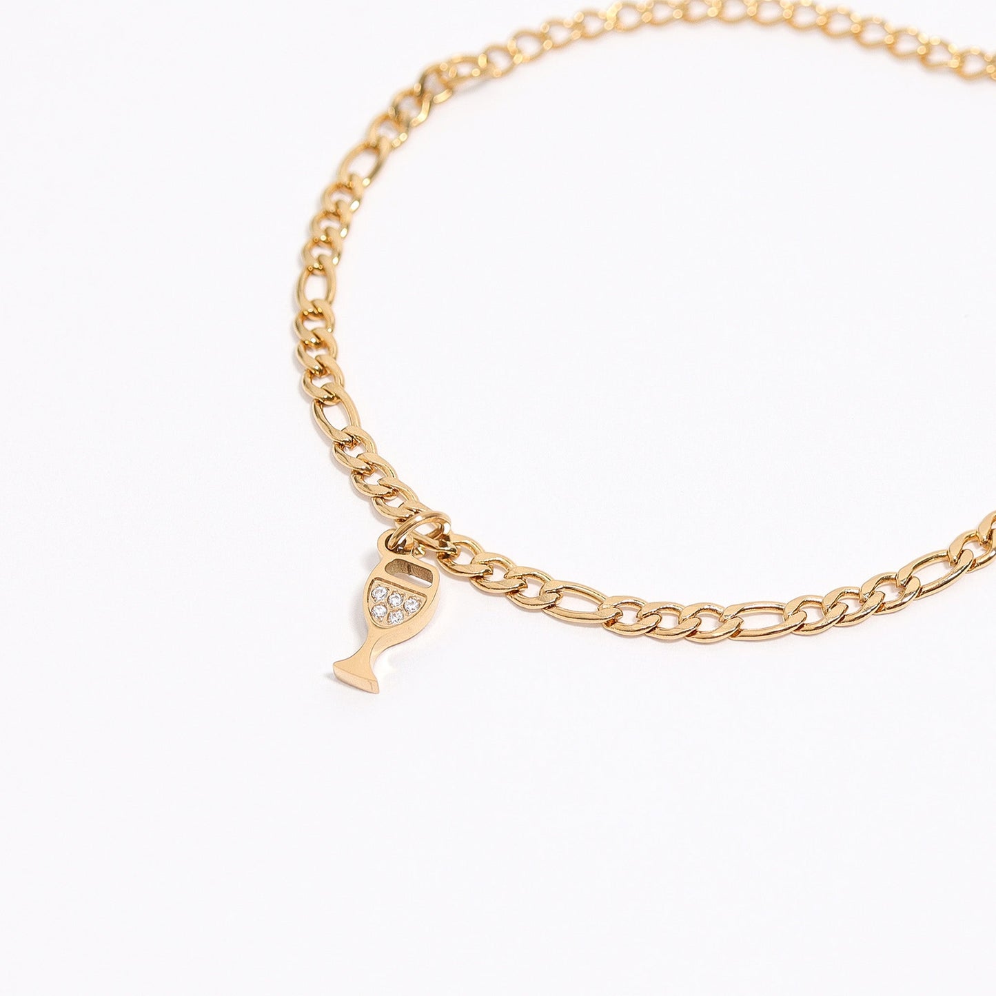 18K Gold PVD Stainless Steel CZ Wine Glass Charm / PDL0144