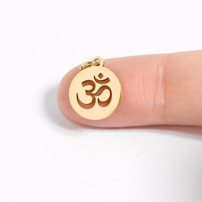 18K Gold PVD Stainless Steel "Om" Symbol Circle Pendant / PDL0148