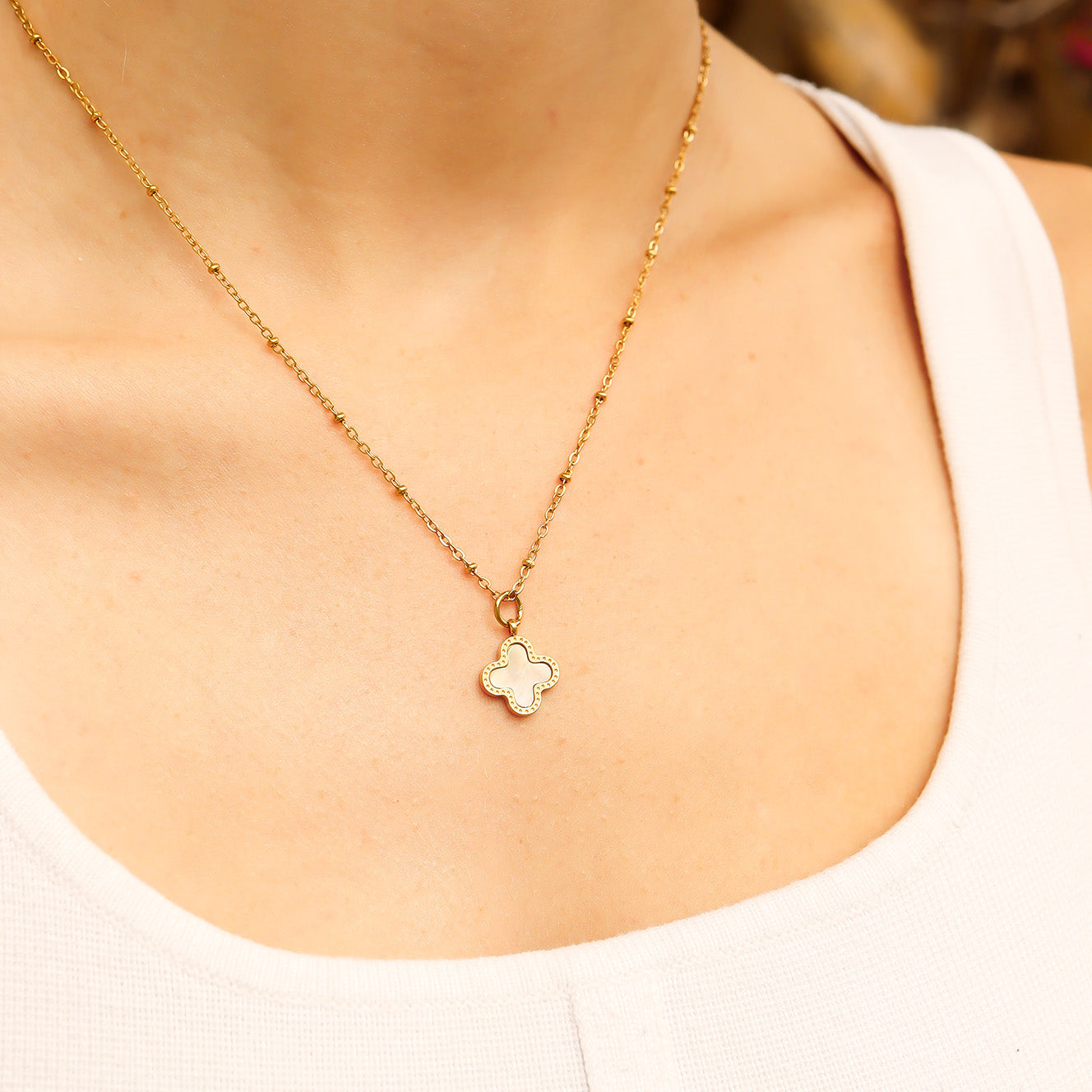 18K Gold PVD Stainless Steel Lucky Clover Charm / PDL0214