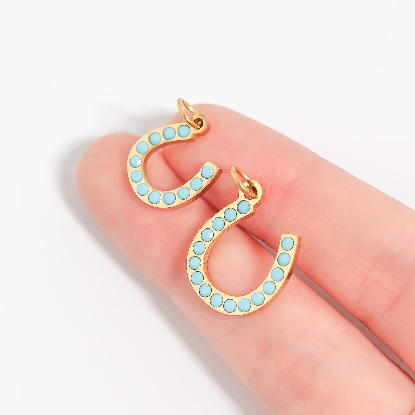 18K Gold PVD Stainless Steel Turquoise Stone Horseshoe Charm / PDL0228