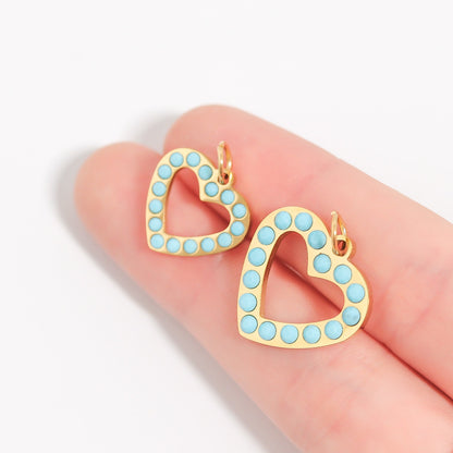 18K Gold PVD Stainless Steel Turquoise Stone Heart Charm / PDL0231