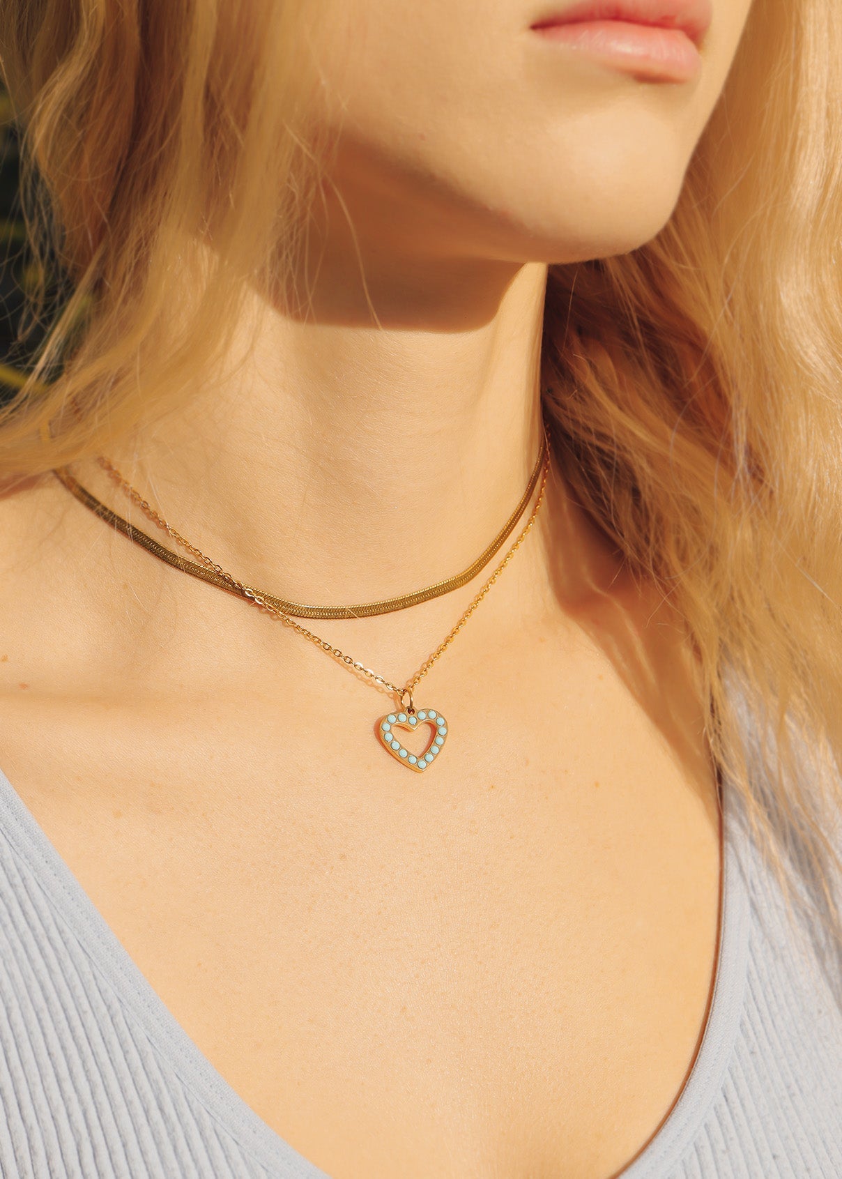 18K Gold PVD Stainless Steel Turquoise Stone Heart Charm / PDL0231