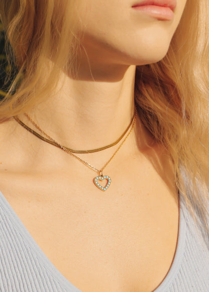 18K Gold PVD Stainless Steel Turquoise Stone Heart Charm / PDL0231