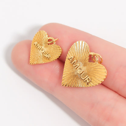 18K Gold PVD Stainless Steel Sunburst Heart Amour Charm / PDL0232